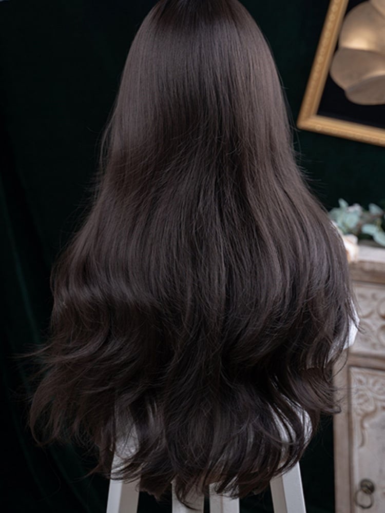 73CM With Wig Length Bangs Black Curtain Tea Wavy