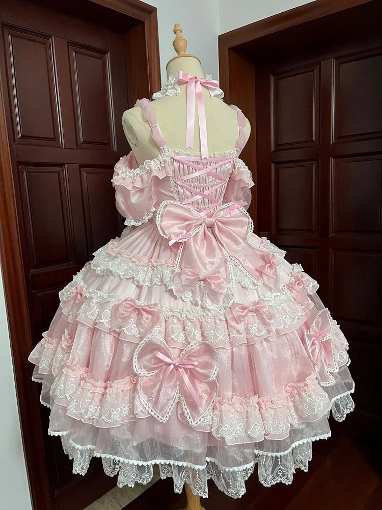 Bead Lolita at Back Princess and Accents Pink with Details Big Bow Sweet Dress