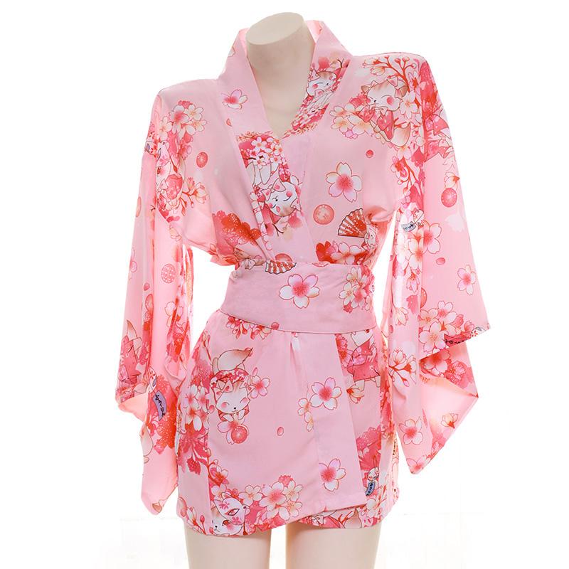 Sakura Floral Vintage Print Kimono Lingerie - Kimono