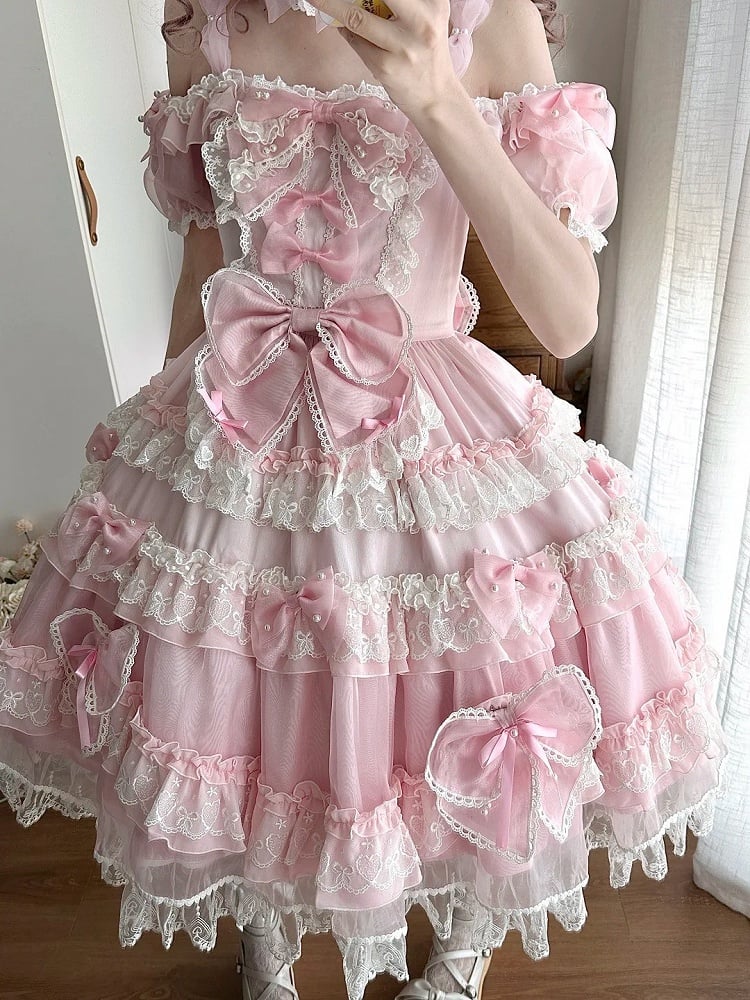 Bead Lolita at Back Princess and Accents Pink with Details Big Bow Sweet Dress