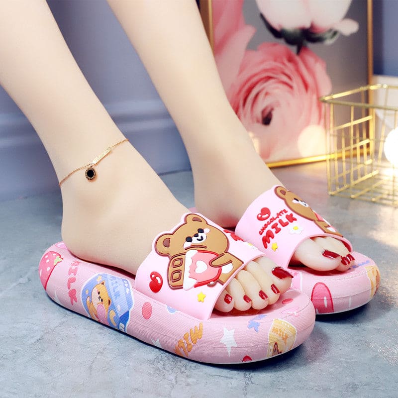 6 Colors Sweet Bear Sandals Home Wear Slippers ON876 - Pink