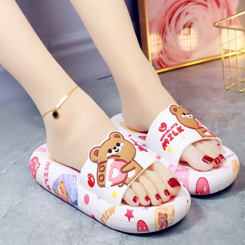 6 Colors Sweet Bear Sandals Home Wear Slippers ON876 - white