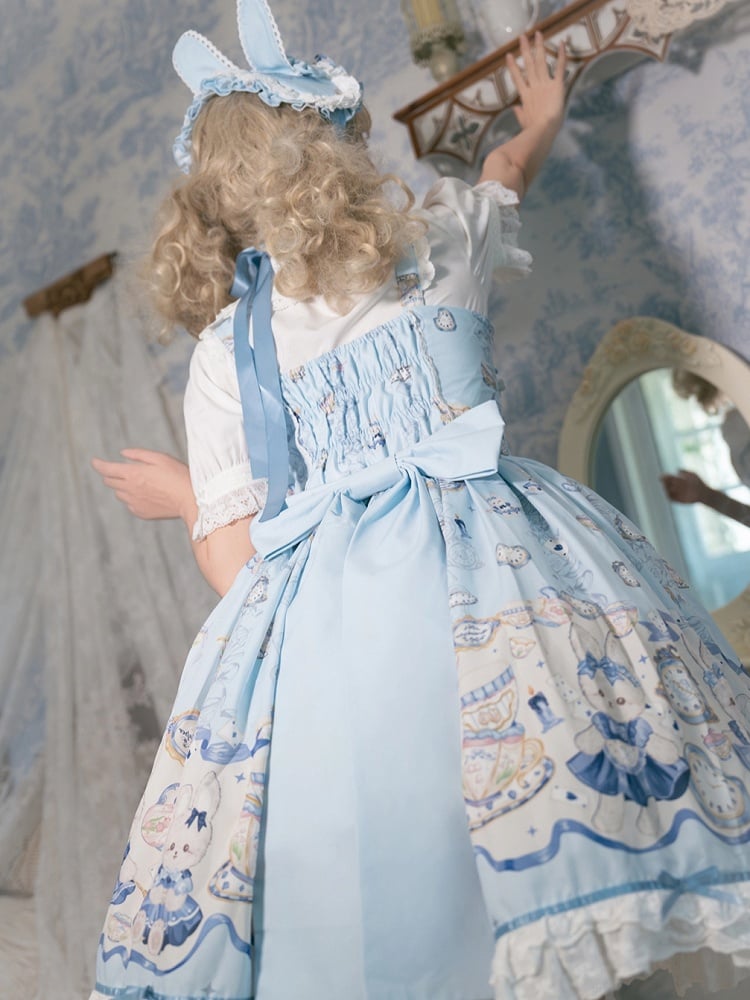 Sweet Alice Lolita Bunny and Print Clock Dress Blue