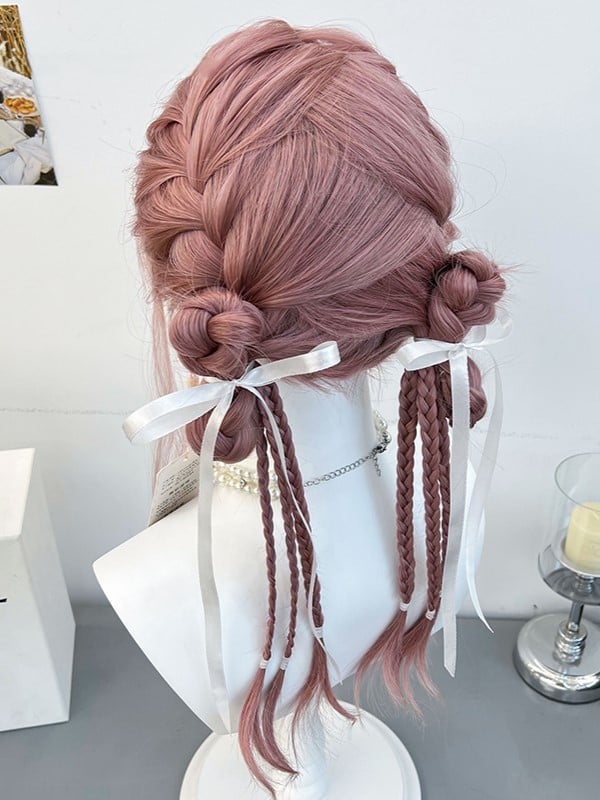 Pink Synthetic Wig Braided