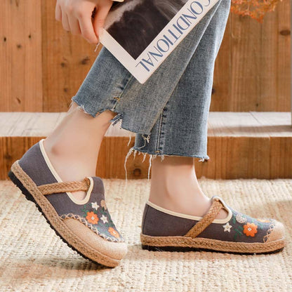 Vintage Floral Canvas Flats Shoes