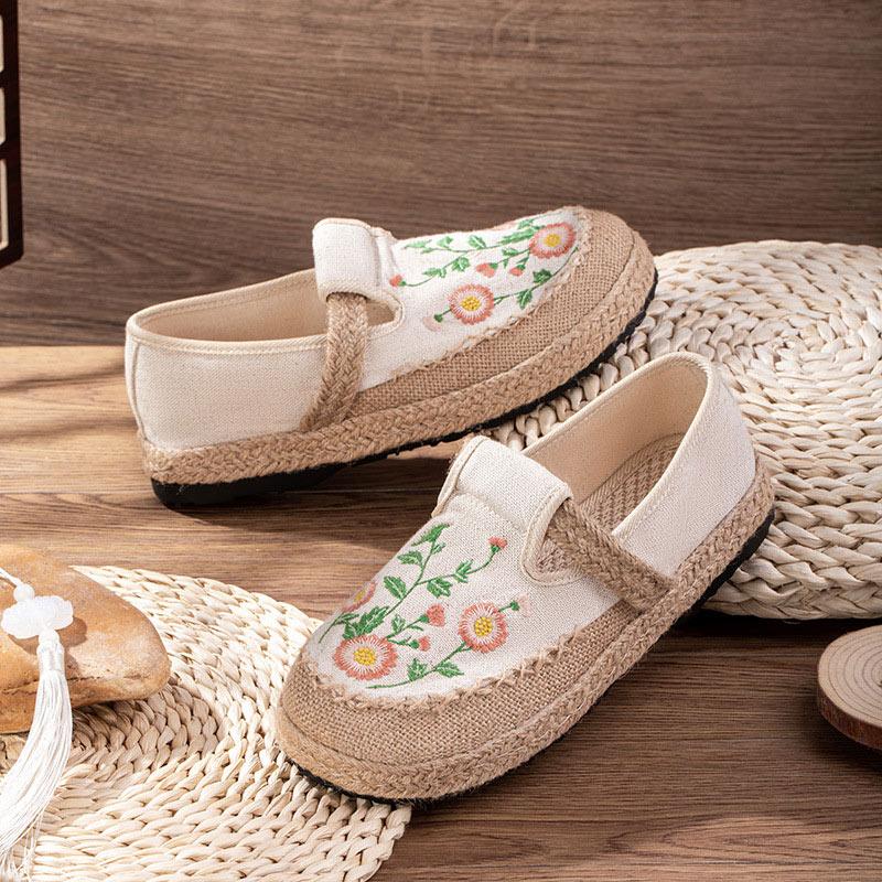 Vintage Embroidery Floral Canvas Flats Shoes