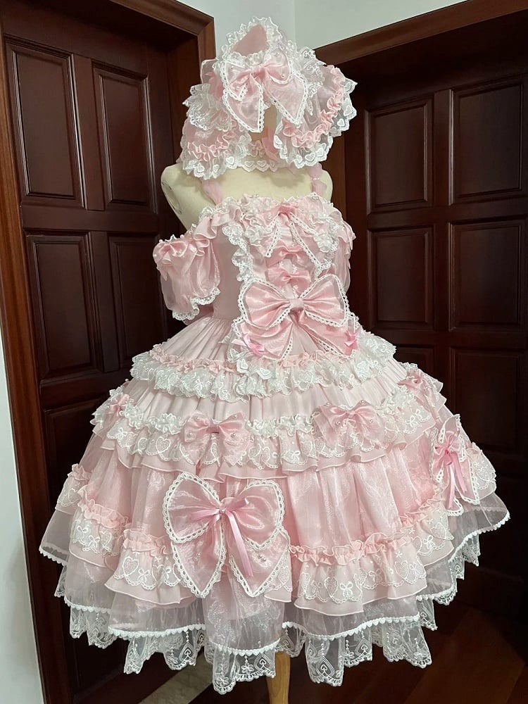 Bead Lolita at Back Princess and Accents Pink with Details Big Bow Sweet Dress