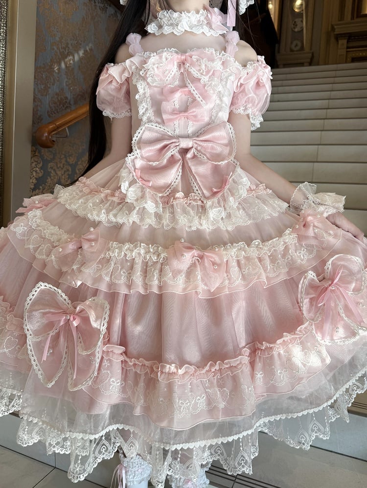 Bead Lolita at Back Princess and Accents Pink with Details Big Bow Sweet Dress