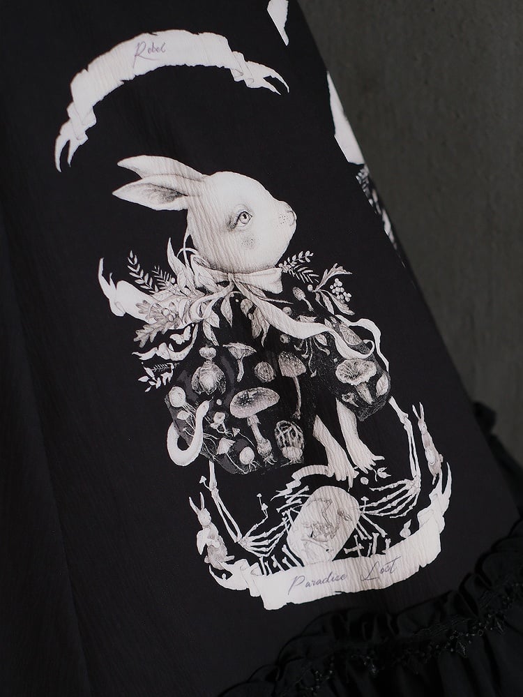 Gothic Bunny Dark Black Slim Print Fit Lolita Dress Waist