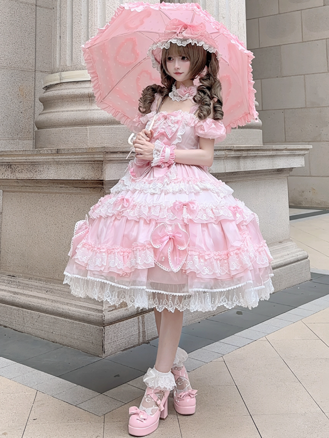 Bead Lolita at Back Princess and Accents Pink with Details Big Bow Sweet Dress