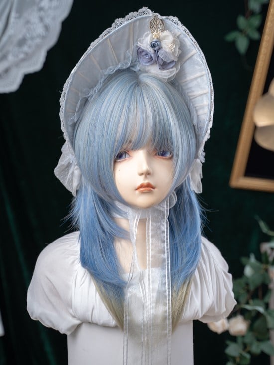 Wig Hime With Ombre Blue Length Cut Straight Hair 65CM Air Color Bangs