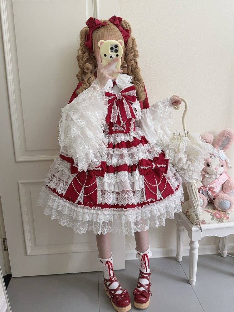 Tiered Lolita Big Red Decoration Dress Bows Hanayome Skirt