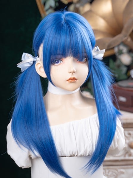 Straight Length 63CM Blue Full Wig With Bangs
