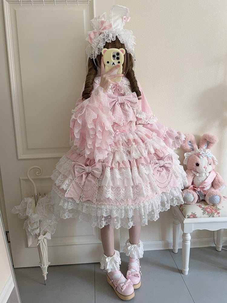 Tiered Skirt Pink Bead Hanayome Decoration Dress Chain Big Lolita Bows