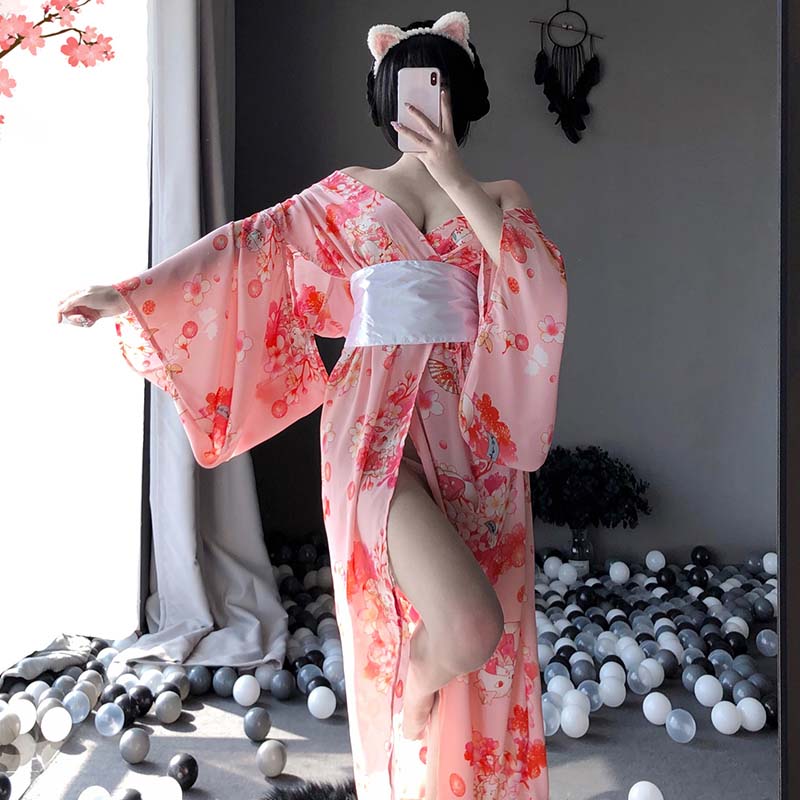 Sakura Kitty Pink Kimono Lingerie Dress - Pink / One Size