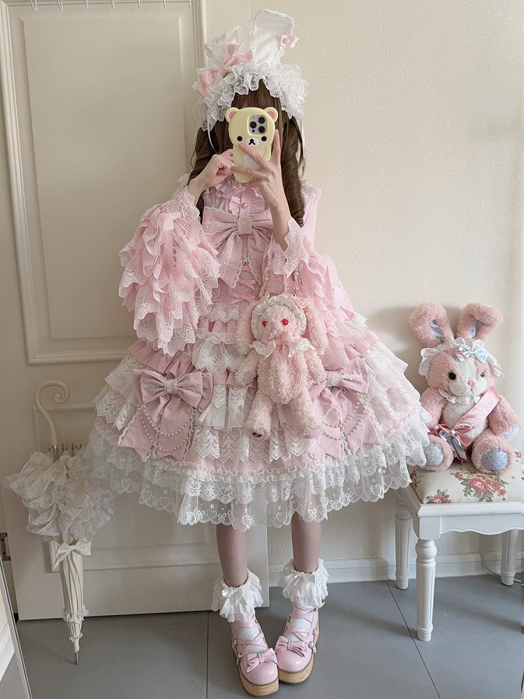 Tiered Skirt Pink Bead Hanayome Decoration Dress Chain Big Lolita Bows