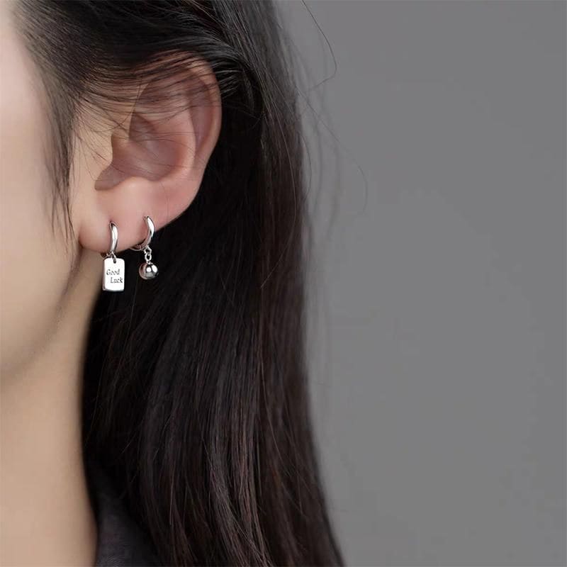 925 Sterling Silver Asymmetrical Huggie Drop Earring