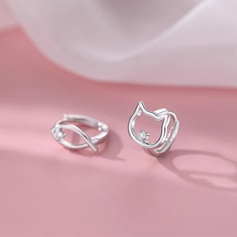 925 Sterling Silver Cat Fish Hoop Earring