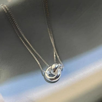 925 Sterling Silver Double Circle Pendant Necklace