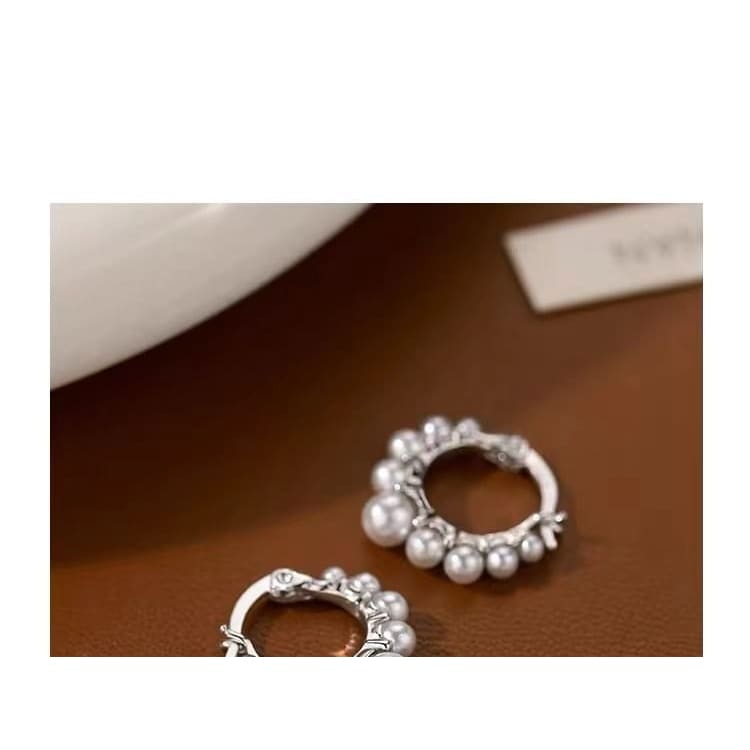 925 Sterling Silver Faux Pearl Hoop Earring