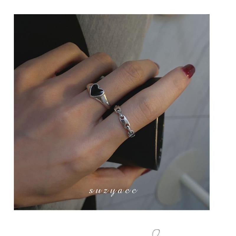 925 Sterling Silver Heart / Chain Open Ring