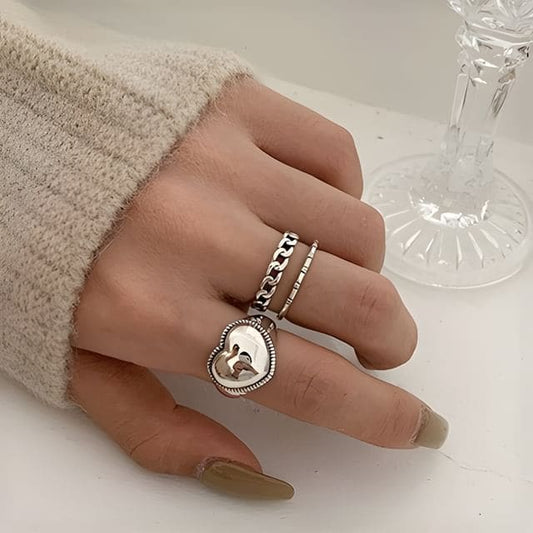 925 Sterling Silver Heart Signet Open Ring / 925 Sterling