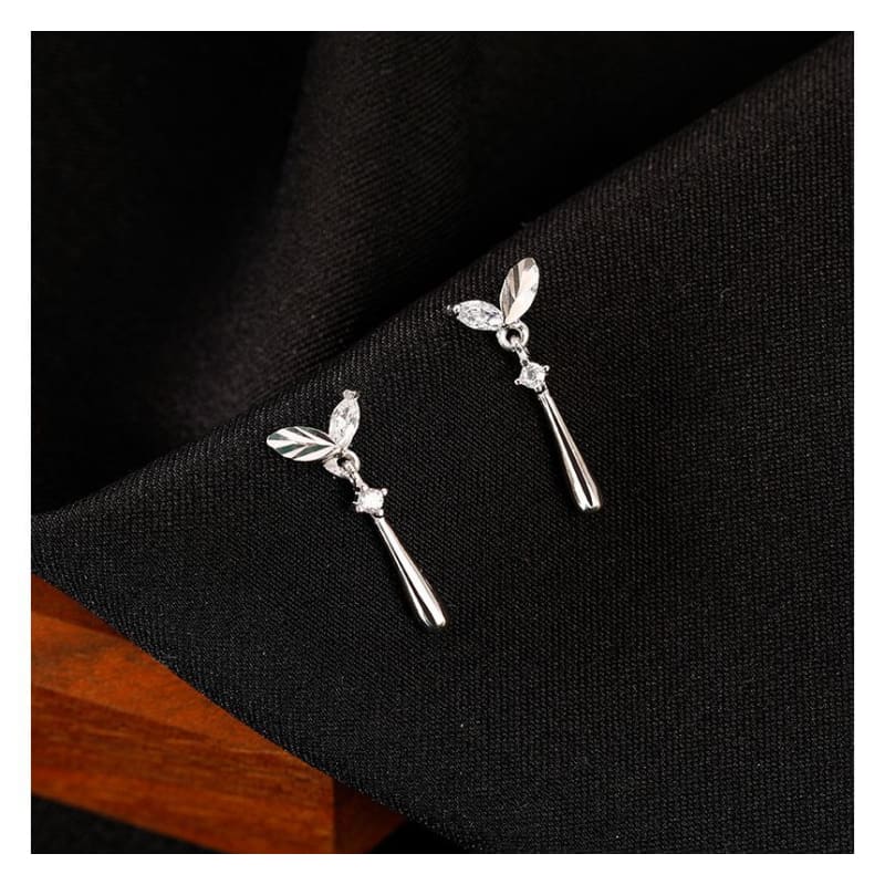 925 Sterling Silver Leaf Rhinestone Drop Earring