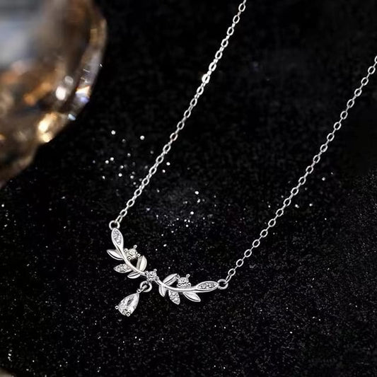 925 Sterling Silver Rhinestone Wheat Necklace