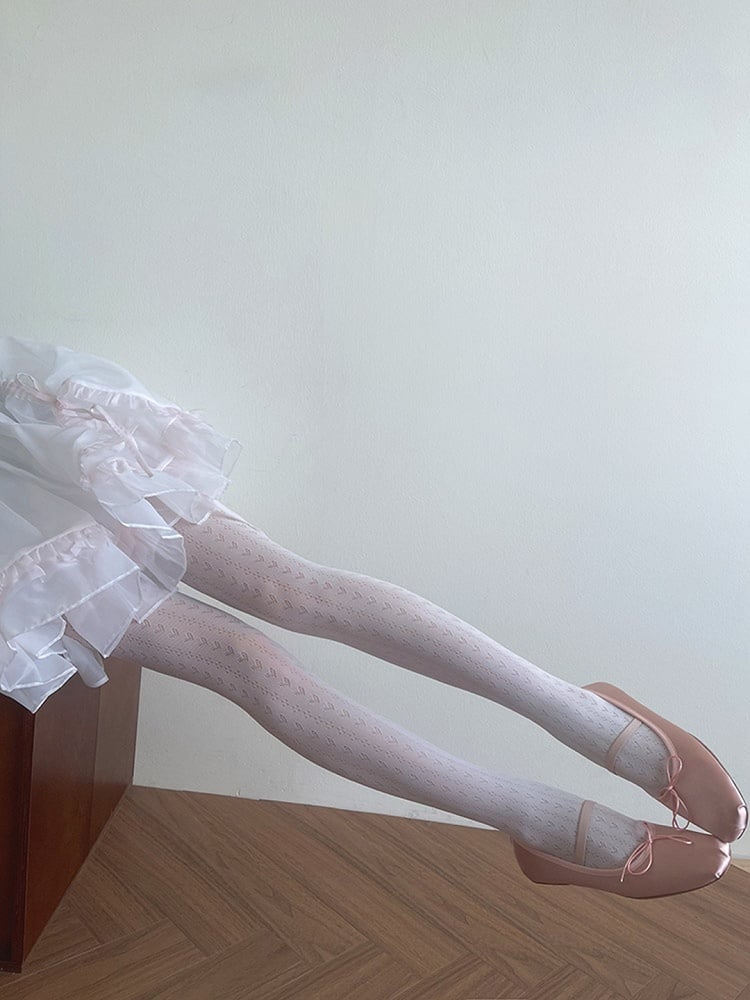 Tights Hollow-out Lolita White Heart Pattern