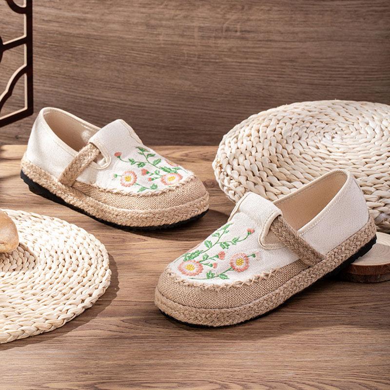 Vintage Embroidery Floral Canvas Flats Shoes