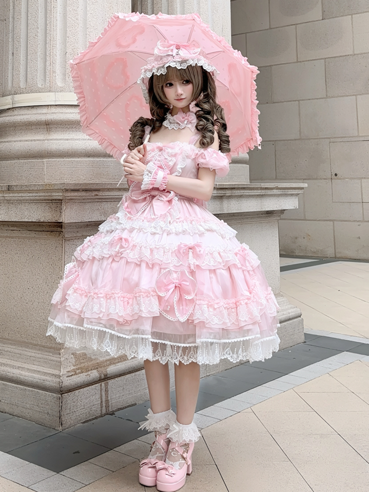 Bead Lolita at Back Princess and Accents Pink with Details Big Bow Sweet Dress