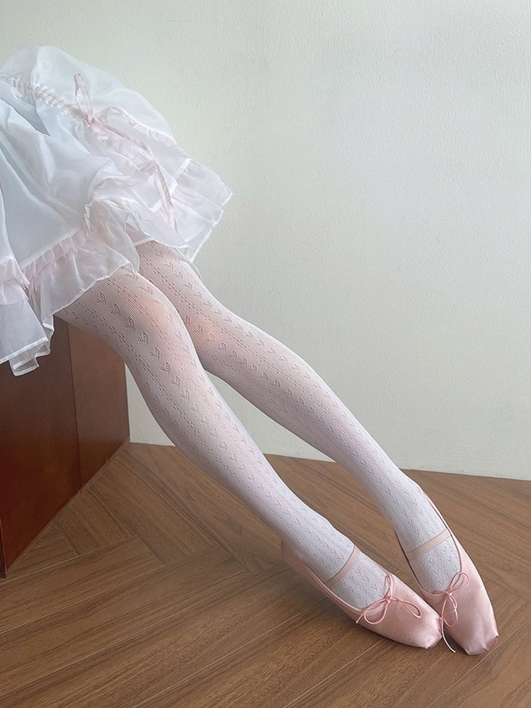 Tights Hollow-out Lolita White Heart Pattern