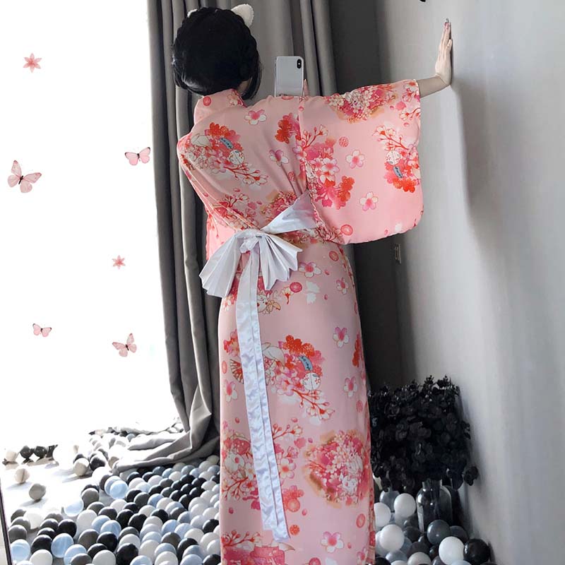 Sakura Kitty Pink Kimono Lingerie Dress - Pink / One Size