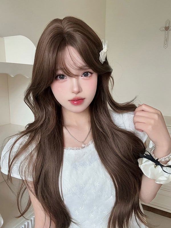 Bangs Length 71CM Air Brown Wig With Wavy
