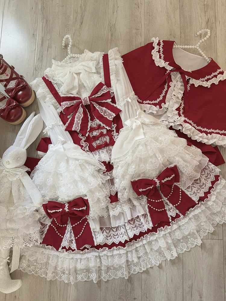 Tiered Lolita Big Red Decoration Dress Bows Hanayome Skirt