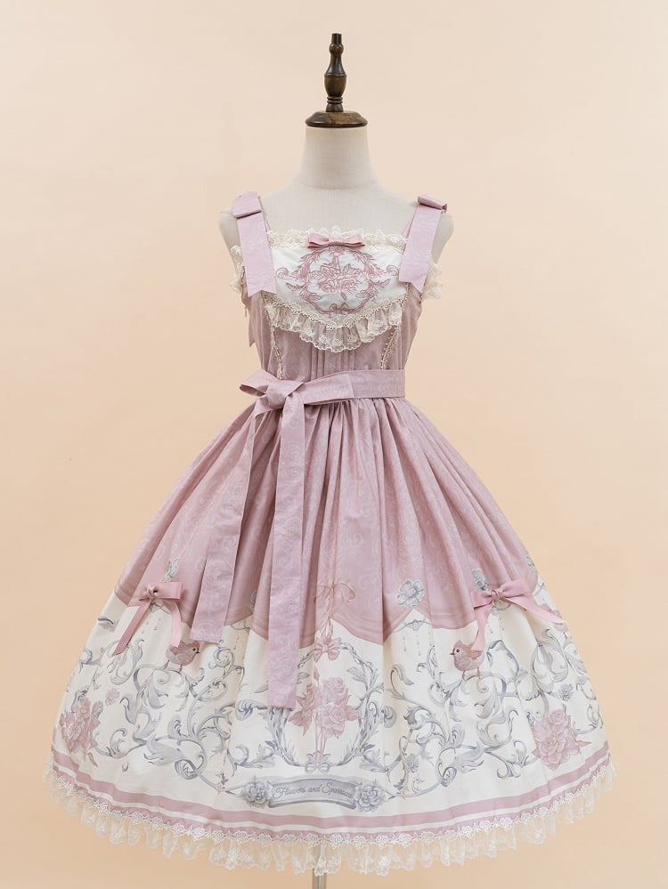 Print Titmouse Skirt Pink and Jumper Floral Lolita