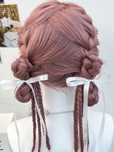 Pink Synthetic Wig Braided