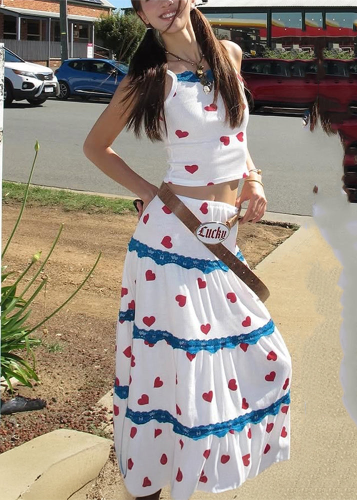 Pieces Two And Vest Print Summer Maxi Skirts White Beautiful Set