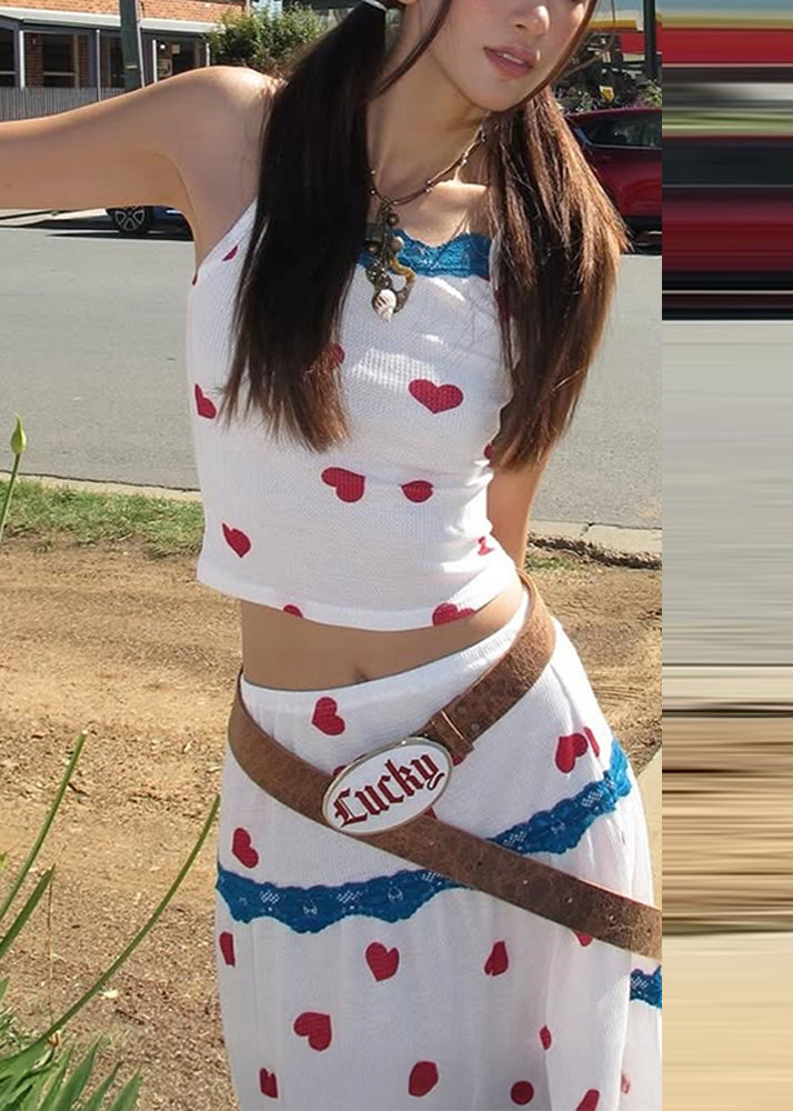 Pieces Two And Vest Print Summer Maxi Skirts White Beautiful Set