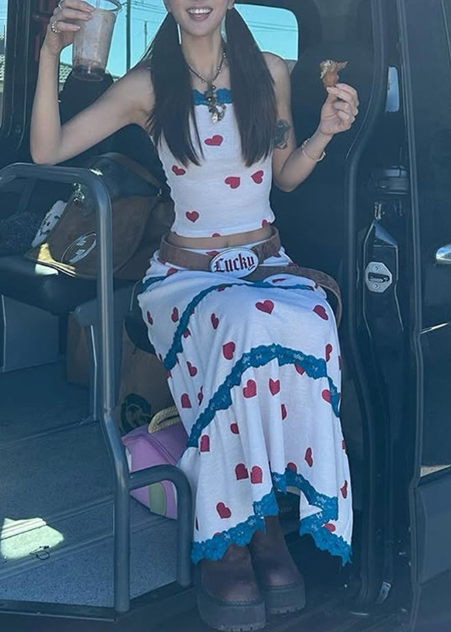 Pieces Two And Vest Print Summer Maxi Skirts White Beautiful Set