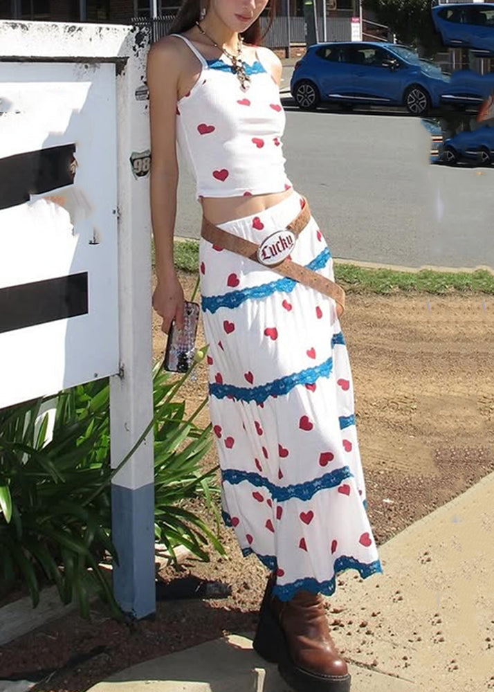 Pieces Two And Vest Print Summer Maxi Skirts White Beautiful Set