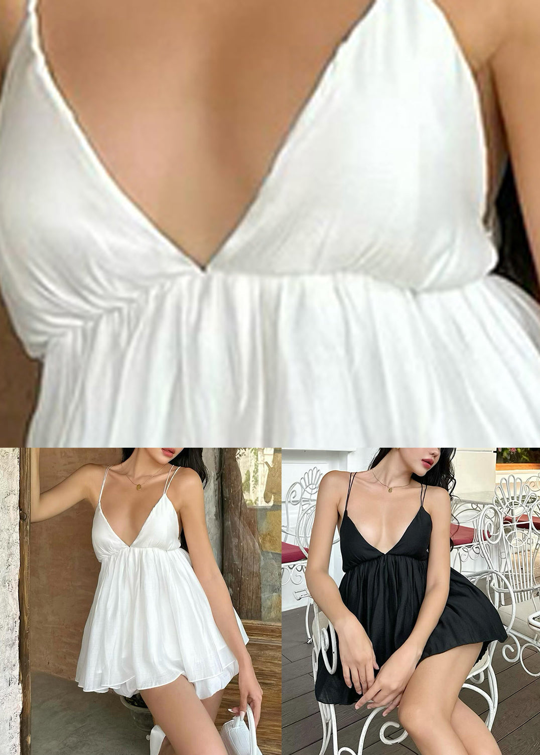 Spaghetti Backless Dress Summer Strap Black Mid