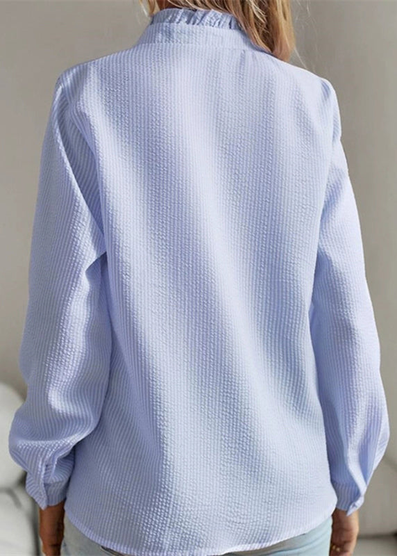 Ruffled Sleeve Puff Blue Patchwork Solid Shirt