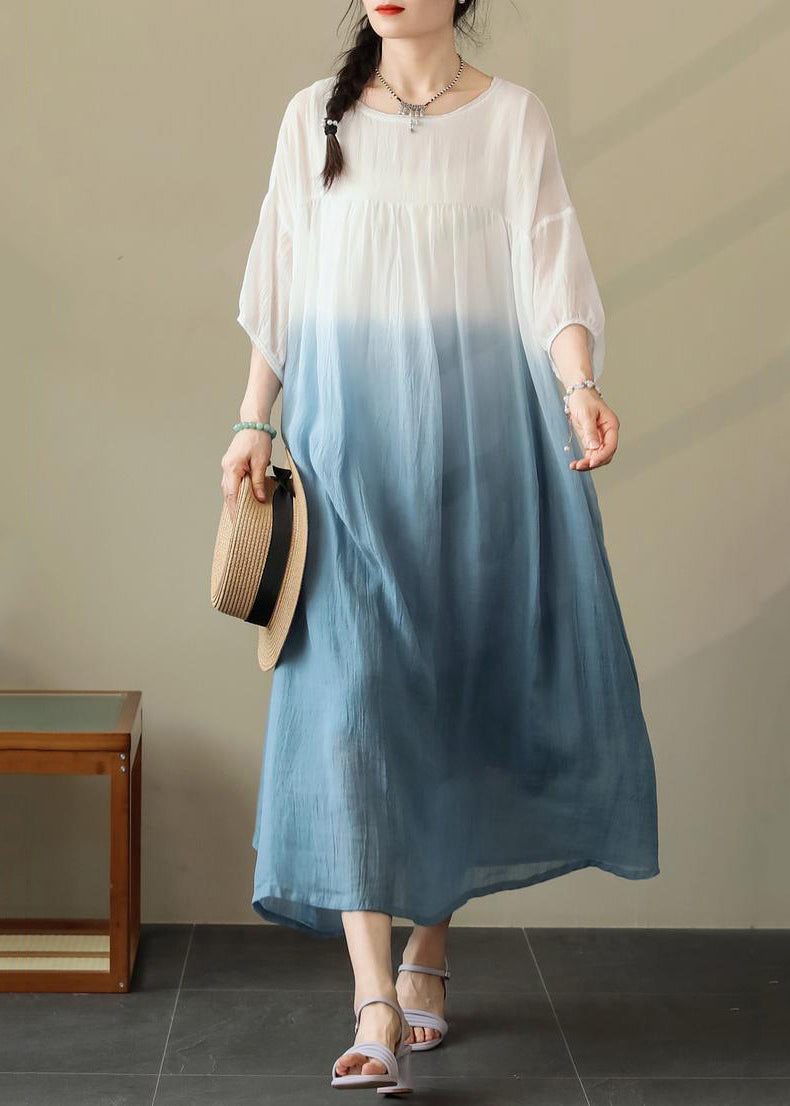 Wrinkled O Dresses Blue Summer Neck Cotton