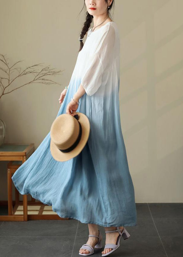 Wrinkled O Dresses Blue Summer Neck Cotton