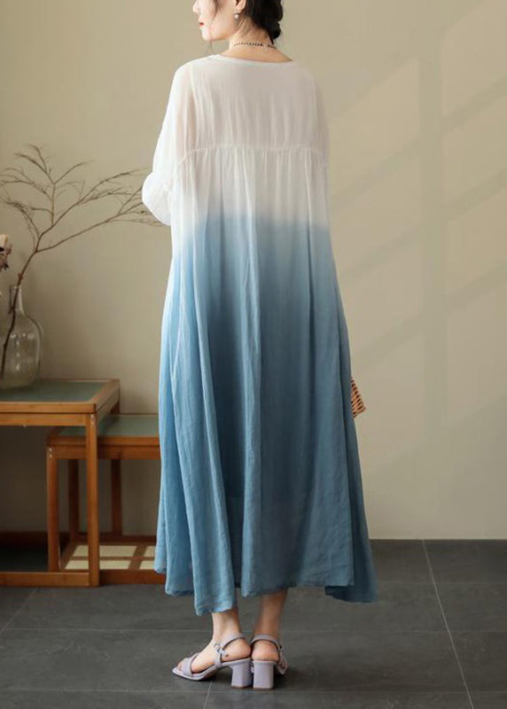 Wrinkled O Dresses Blue Summer Neck Cotton
