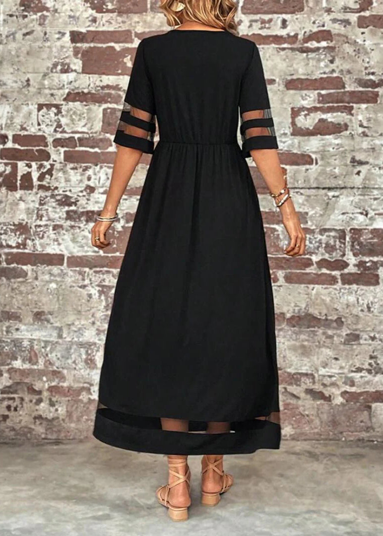 Bohemian O-Neck Patchwork Long Dress Black Tulle Summer