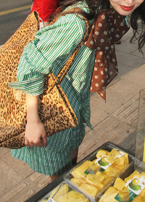 Summer Pan Shirts Collar Set Striped And Green Bohemian Two Peter Shorts Pieces