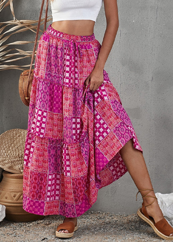 Bohemian Ruffled Purple A Print Patchwork Skirt Line