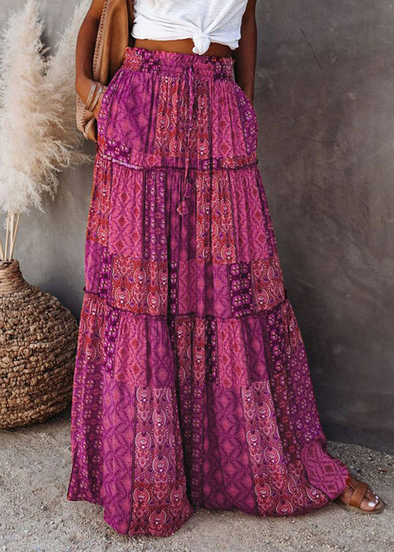 Bohemian Ruffled Purple A Print Patchwork Skirt Line
